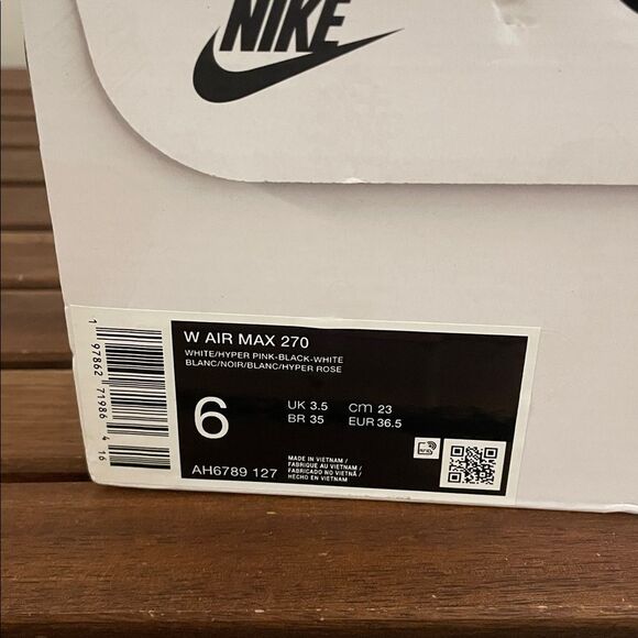 Nike Air Max 270 White/Hyper Pink USA Women Size 6/UK 3.5/EU 36.5(AH6789-127) - Picture 11 of 11